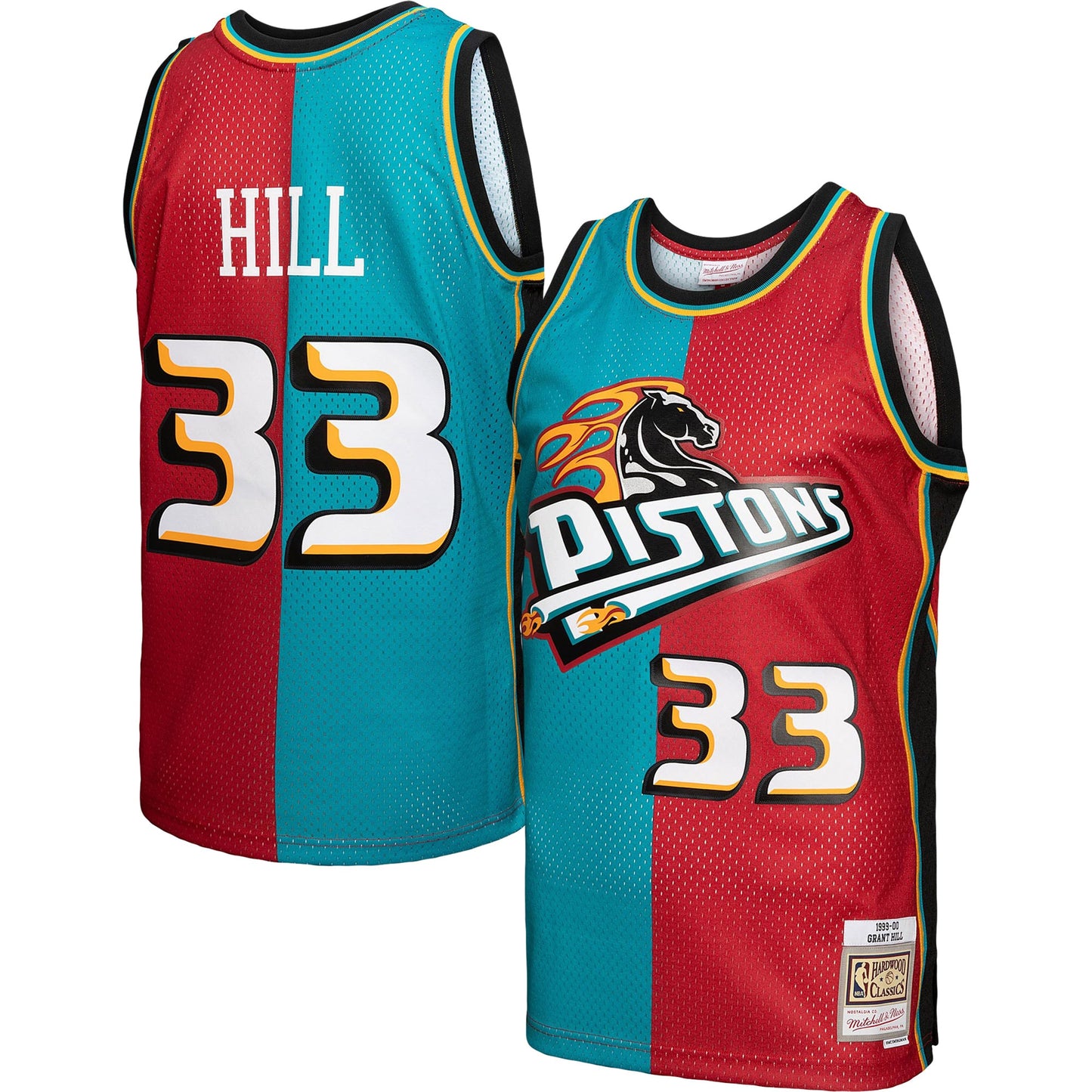 Grant Hill Detroit Pistons Mitchell & Ness Hardwood Classics 1999/00 Split Swingman Jersey - Teal/Red