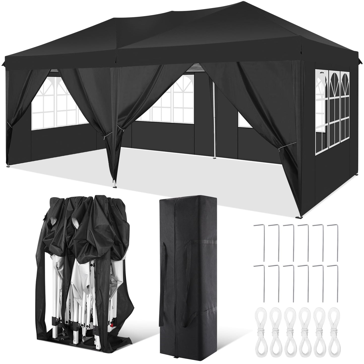 SANOPY 10' x 20' Canopy Tent EZ Pop Up Party Tent Portable Instant Commercial Heavy Duty Outdoor Market Shelter Gazebo with 6 Removable Sidewalls and Carry Bag, White